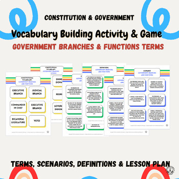 Preview of Vocabulary Building Activity & Game: Government Branches & Functions Terms