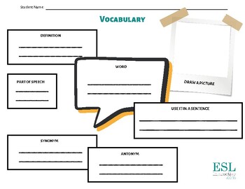 Preview of Vocabulary Building Sheet - High School / Secondary