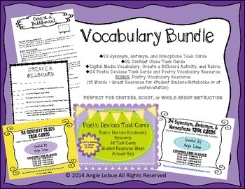 Preview of Vocabulary Bundle Task Cards and Activities: SAVE 25%