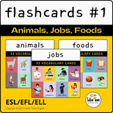 Vocabulary Cards: Food, Animals, and Jobs Starter Pack 1 o