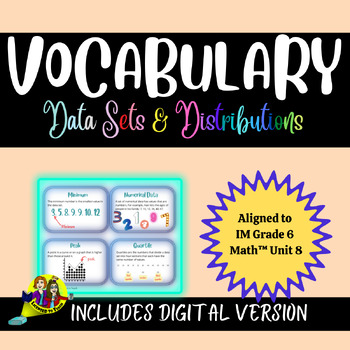 Preview of Vocabulary Cards Illustrative Math, 6th, Data Sets & Distribution, Digital/Print