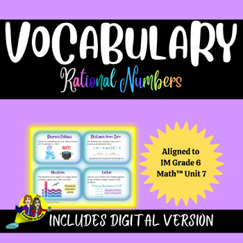 Preview of Vocabulary Cards IM Grade 6 Math™️, Rational Numbers, Digital/Print