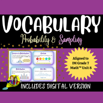 Preview of Vocabulary Cards IM Grade 7 Math™️, Probability & Sampling, Digital/Print