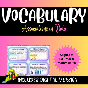 Preview of Vocabulary Cards IM Grade 8 Math™️, Associations in Data, Digital/Print