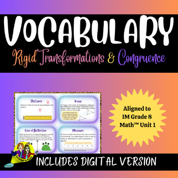 Preview of Vocabulary Cards IM Grade 8 Math™️, Rigid Transformations, Digital/Print