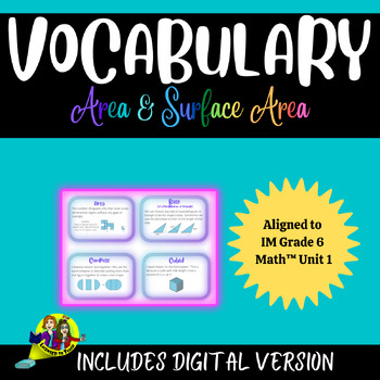 Preview of Vocabulary Cards IM Grade 6 Math™️, Area & Surface Area, Digital/Print