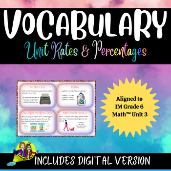 Preview of Vocabulary Cards IM Grade 6 Math™️, Unit Rates & Percentages, Digital/Print
