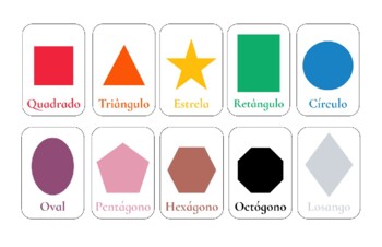 Preview of Vocabulary Cards, Montessori Three Period Lesson Cards - Shapes (Portuguese)