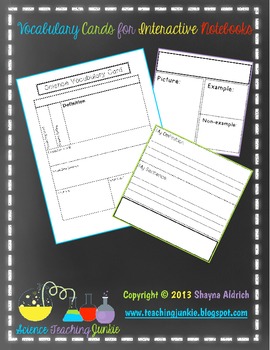 Preview of Vocabulary Cards for Interactive Notebooks