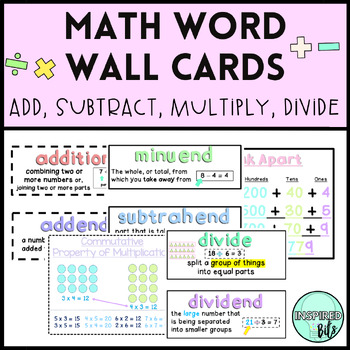 Preview of Vocabulary Cards for all MATH OPERATIONS (add, subtract, multiply, divide)