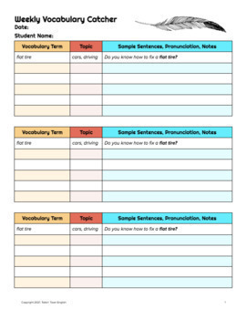 Vocabulary Catchers: Daily Vocabulary Collection Graphic Organizers ...