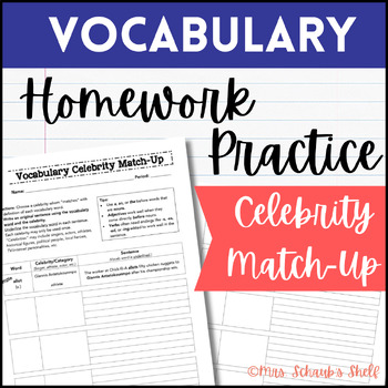 Preview of Fun Vocabulary Activity & Homework Practice - Vocabulary Celebrity Match-Up