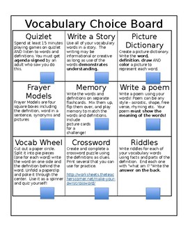 Preview of Vocabulary Choice Board