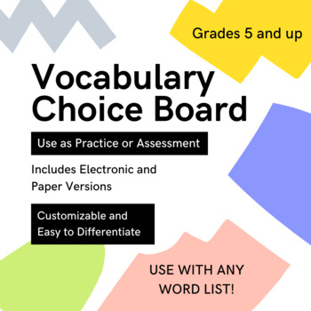 Preview of Vocabulary Choice Board (Great for Distance Learning)