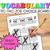 Vocabulary Choice Board - Tic Tac Toe