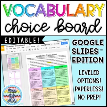 Preview of Vocabulary Choice Board | Vocabulary Activities
