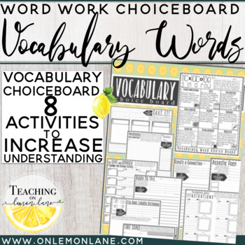 Preview of Vocabulary Choice Board / Vocabulary Word Activities Any Subject / Bundle