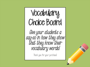 Preview of Vocabulary Choice Board and Brochure