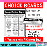 Spelling Choice Boards: Vocabulary and Spelling Activities for List of Words