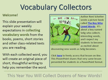 Preview of Vocabulary Collecting! 11 lessons that teach vocabulary and writing