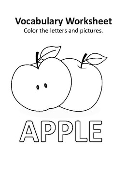 Preview of Vocabulary : Color the letters and pictures of fruits vegetables and food