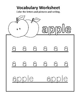 Preview of Vocabulary : Color the letters and pictures of fruits vegetables and food