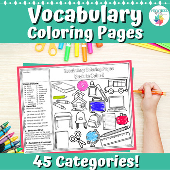 Preview of Vocabulary Coloring Pages Speech Therapy Language Activity 45 Themes Categories