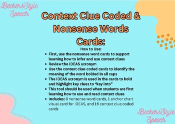 Preview of Vocabulary Context Clue Skills: Context Clue Coded & Nonsense Words Cards