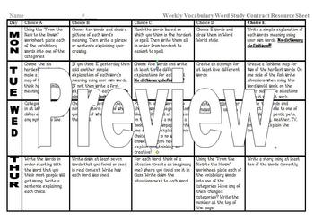 Preview of Vocabulary Contract:Home/Class work-flexible enough to use w/any vocabulary set