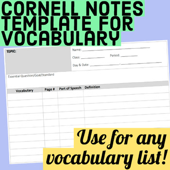 Preview of Vocabulary Cornell Notes Template for ANY Text! PDF form + editable DOCX