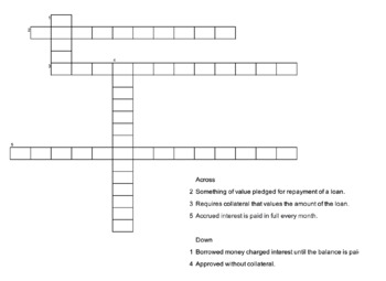Vocabulary Crossword Loans: Secured and Unsecured by Cash Academy