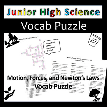 Preview of Vocabulary Crossword Puzzle: Motion, Forces, and Newton's Laws - JH Science