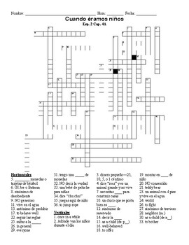 Vocabulary Crossword Spanish Realidades Ch. 4A childhood by Marianne ...