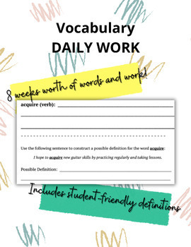 Preview of Vocabulary Daily Work (8 weeks/1 quarter)