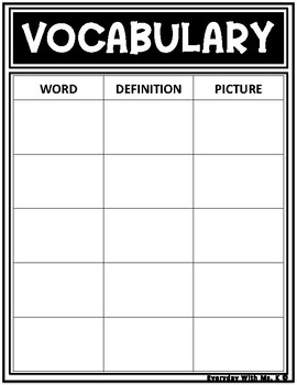 Preview of Vocabulary Definition New Words Graphic Organizer Freebie