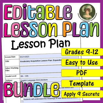 Preview of Vocabulary Development Bundle : Editable Lesson Plan for High School