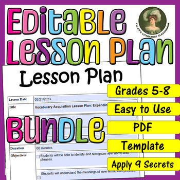 Preview of Vocabulary Development Bundle : Editable Lesson Plan for Middle School