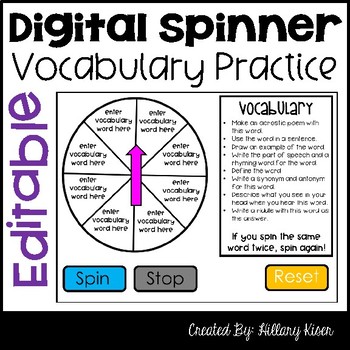 Preview of Vocabulary Digital Spinner (English and Spanish Versions)
