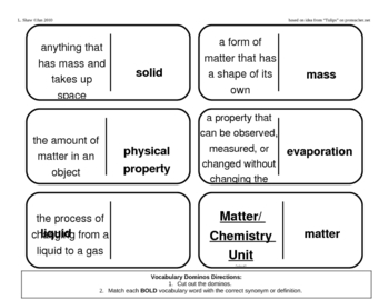 Preview of Vocabulary Dominoes - Chemistry Matter Unit