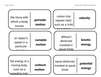 Preview of Vocabulary Dominoes - Forces and Motion Unit