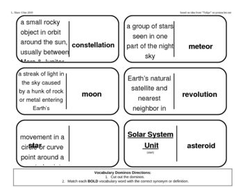 Preview of Vocabulary Dominoes - Solar System Unit