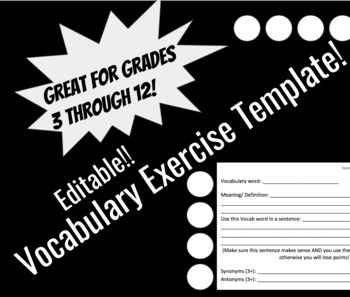 Preview of Vocabulary Exercise Template