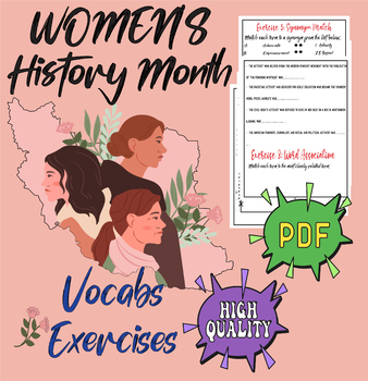Preview of Vocabulary Exercises for 12th grade students | Women's History Month celebration