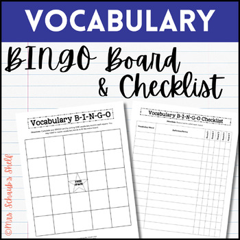 Preview of FREE Vocabulary BINGO Board & Checklist - BINGO Review Game - Fill-In BINGO Card