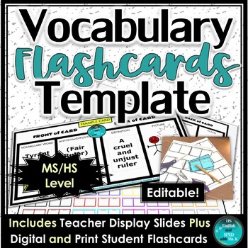 Preview of Flash Cards Template for Vocabulary | Digital & Print | MS or HS