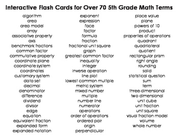 words for 5th grade math