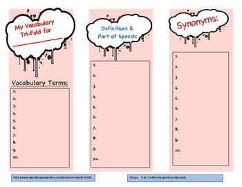 Preview of Vocabulary Foldable: Tri-Fold Organizer for Terms in any Subject