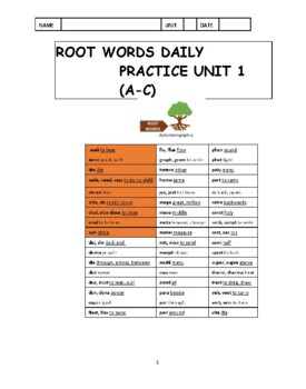 Preview of Vocabulary Foundations: Greek and Latin Root Word Daily Practice WKBK Units 1-5