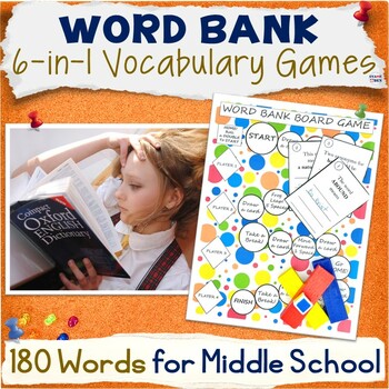 Preview of Vocabulary Fun Games Task Cards - ELA Middle School Word Bank Activity Packet
