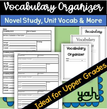 Preview of Vocabulary Graphic Organizer - language arts novel study essay sheet definitions